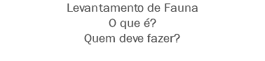 Levantamento de Fauna
O que é?
Quem deve fazer?
